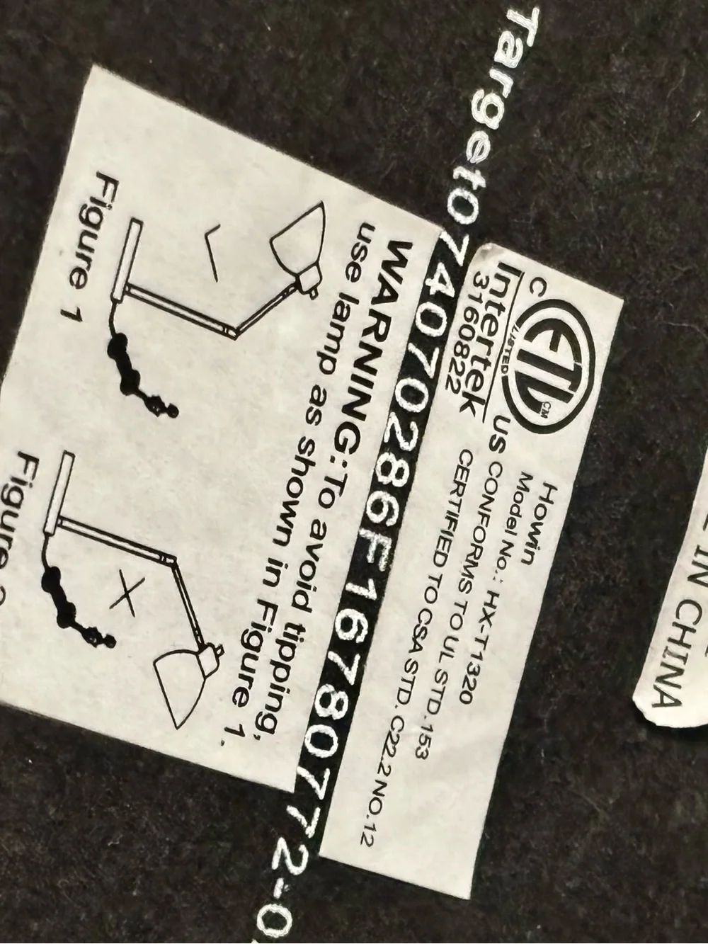Target Black and White Lamp Instruction Label